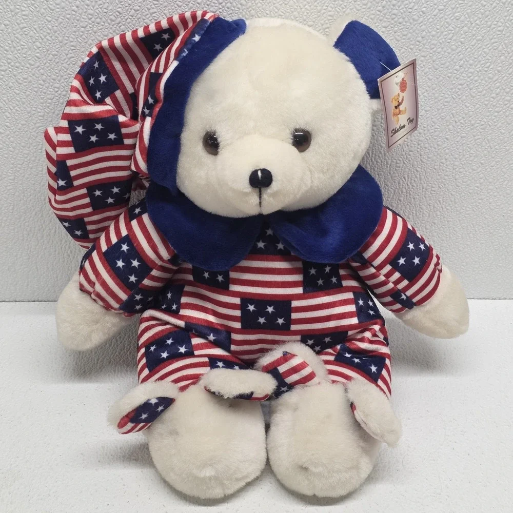 Vintage Shalom Patriotic Bear Pajamas Plush & Bunny Slippers Red White & Blue